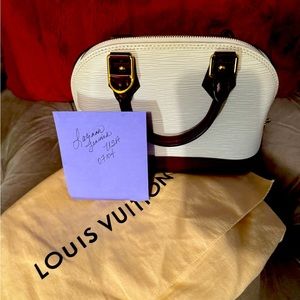 LV Alma BB Epi Leather white and burgundy bag